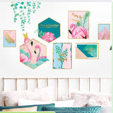 Green Tropical Palm Leaves & Flamingo Flat Frame Wall Decals, Decor Stickers
