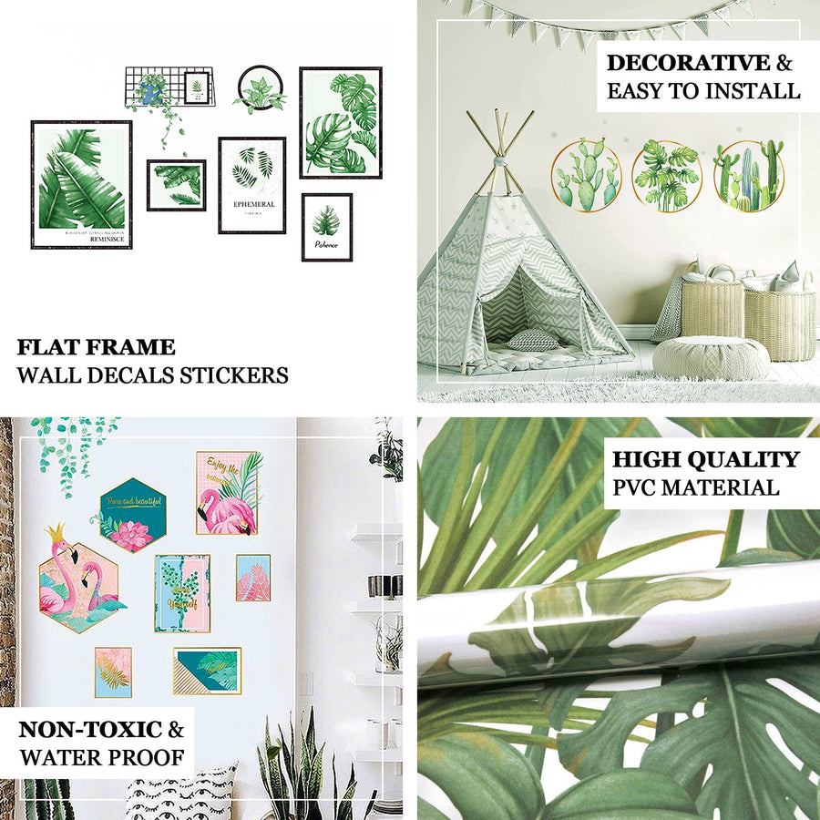 Green Tropical Palm Leaves and Flamingo Flat Frame Wall Decals, Decor Stickers