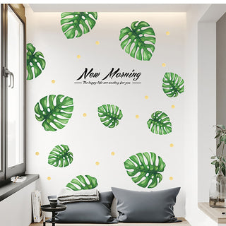 Create a Lush Green Oasis with Green Tropical Monstera Leaves Wall Decals