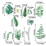 Green Tropical Assorted Leaves Wall Decals, Plant Peel Removable Stickers