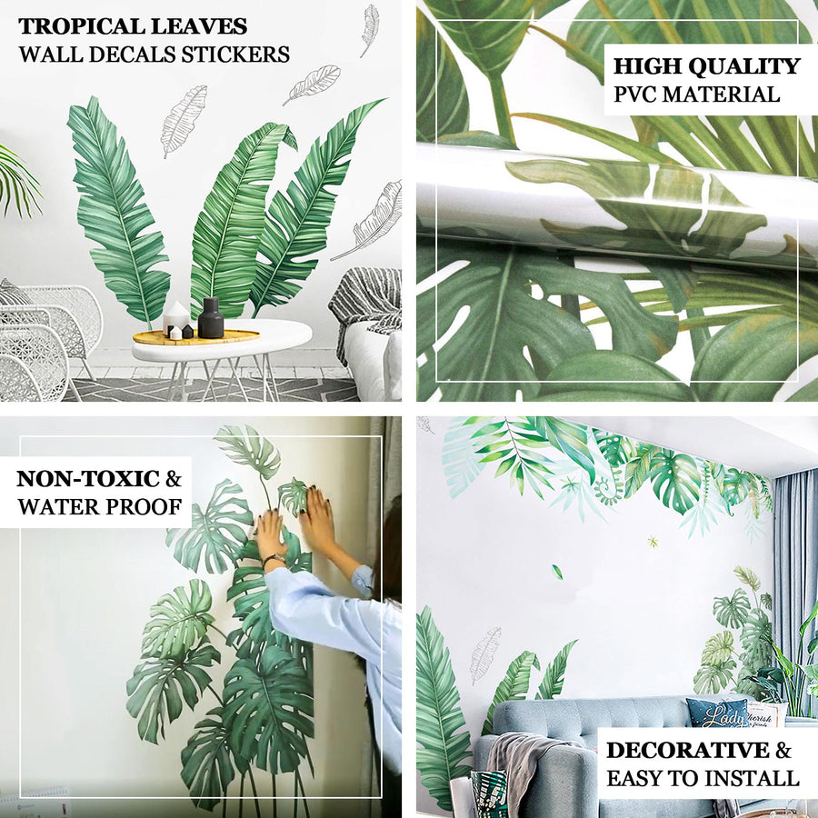 Green Tropical Monstera Leaves Wall Decals, Plant Peel Removable Stickers