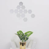 12 Pack | 5Inch Hexagon Mirror Wall Stickers, Acrylic Removable Wall Decals For Home Decor