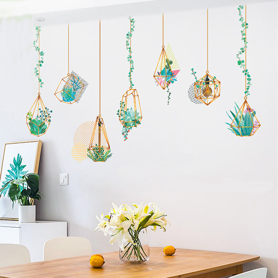 Hanging Terrarium Plants Bulbs Wall Decals, House Garden Peel & Stick Stickers