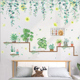 Green Potted Plants on Shelves Wall Decals, Tropical Art Decor Stickers