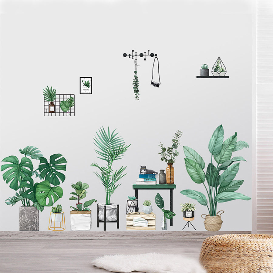Green Potted Plants/Planters Wall Decals, Peel & Stick Decor Stickers