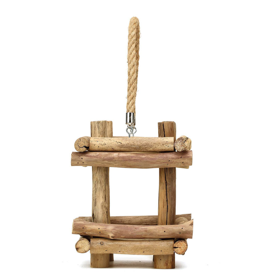 12" Rustic Multipurpose Wooden Lantern Centerpiece Hanging Candle Holder With Rope Handles