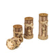 Set of 4 | Assorted Wooden Pillar Candle Holders With Braided Twines Burlap Ribbons and Hanging Stars - 8"/7"/5"/4"