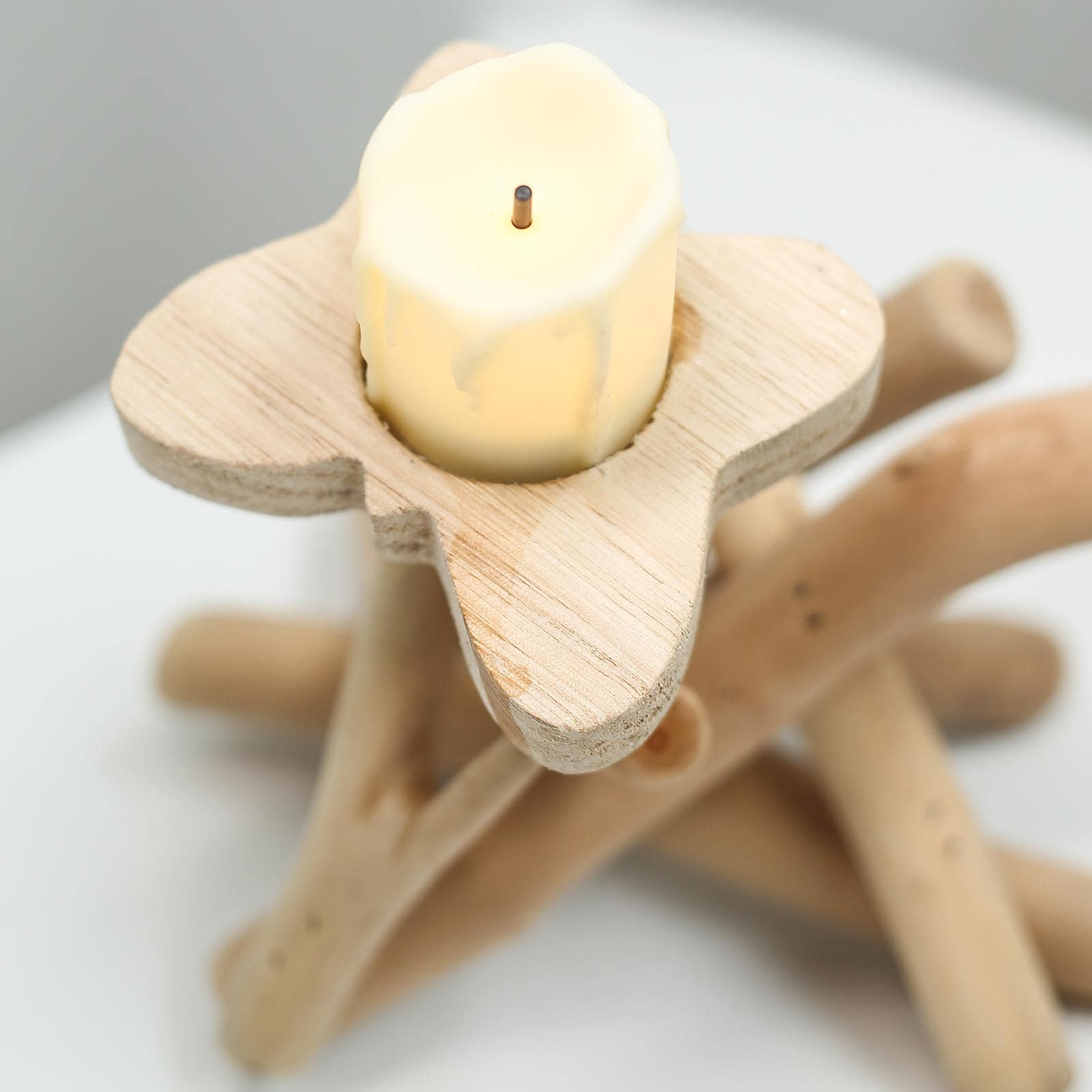 Description Picture 3 of itemNatural Driftwood Candle Holder with Butterfly Top - Rustic Wooden Candle Stand for Events 8" Tall
