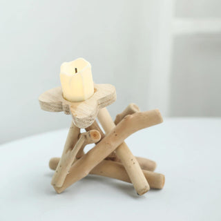 8" Tall Natural Driftwood Candle Holder With Butterfly Top - Rustic Wooden Candle Stand