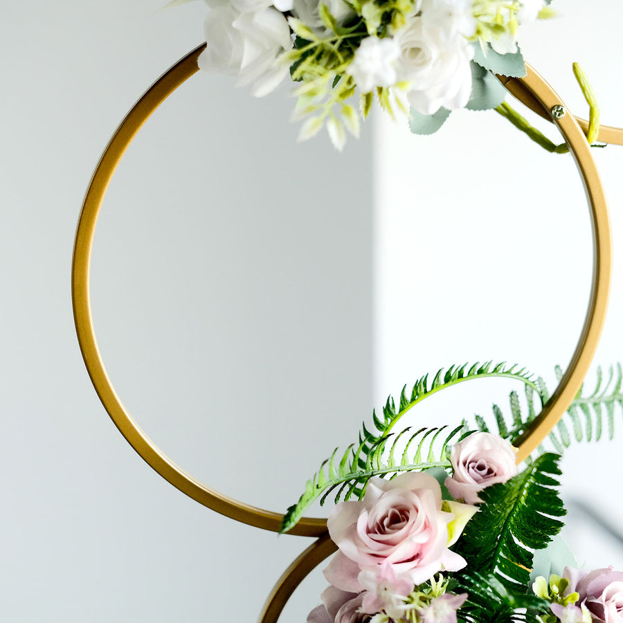3ft 4-Tier Gold Metal Hoop Pillar Flower Stand, Wreath Wedding Arch Table Centerpiece