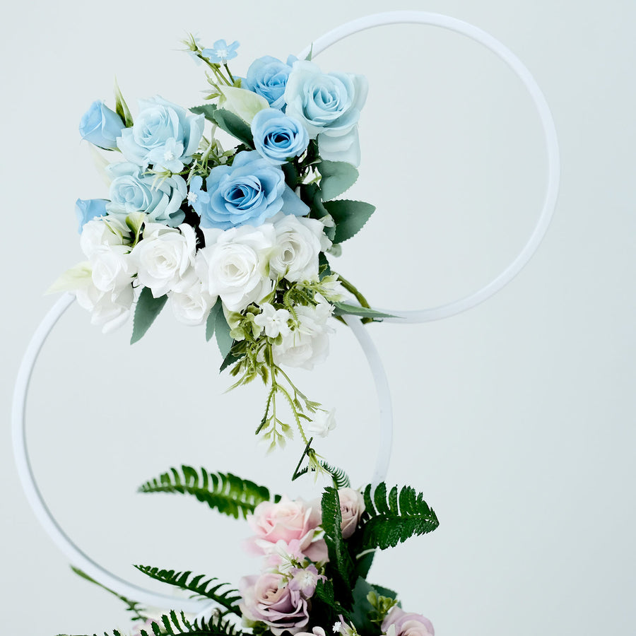 3ft 4-Tier White Metal Hoop Pillar Flower Stand, Wreath Wedding Arch Table Centerpiece