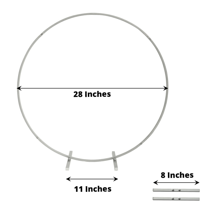 28Inch Silver Metal Round Hoop Wedding Centerpiece, Self Standing Table Floral Wreath Frame