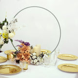28Inch Silver Metal Round Hoop Wedding Centerpiece, Self Standing Table Floral Wreath Frame