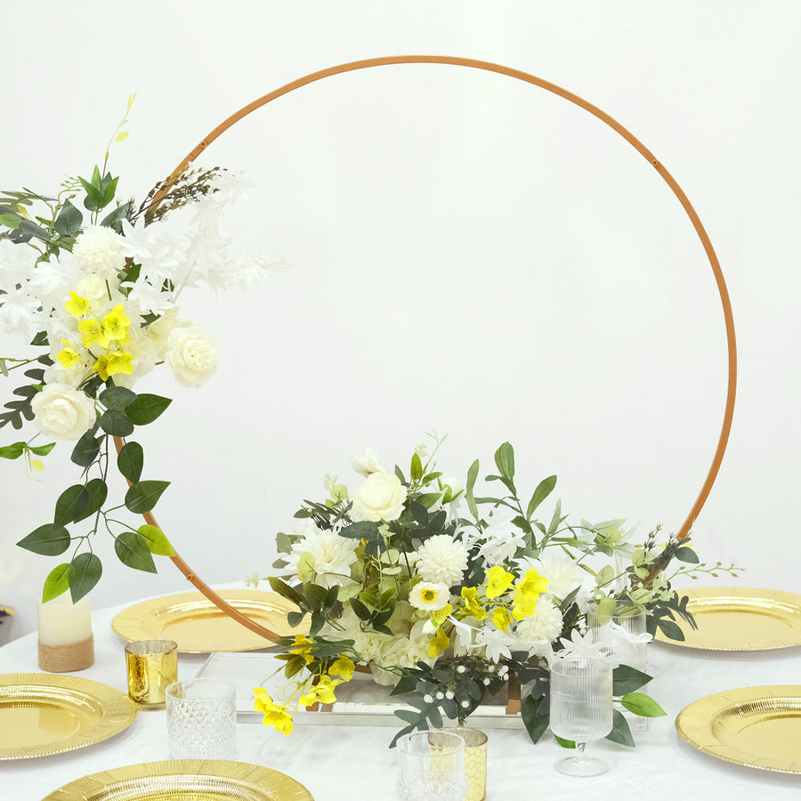 32Inch Gold Round Hoop Wedding Centerpiece, Self Standing Table Floral Wreath Frame
