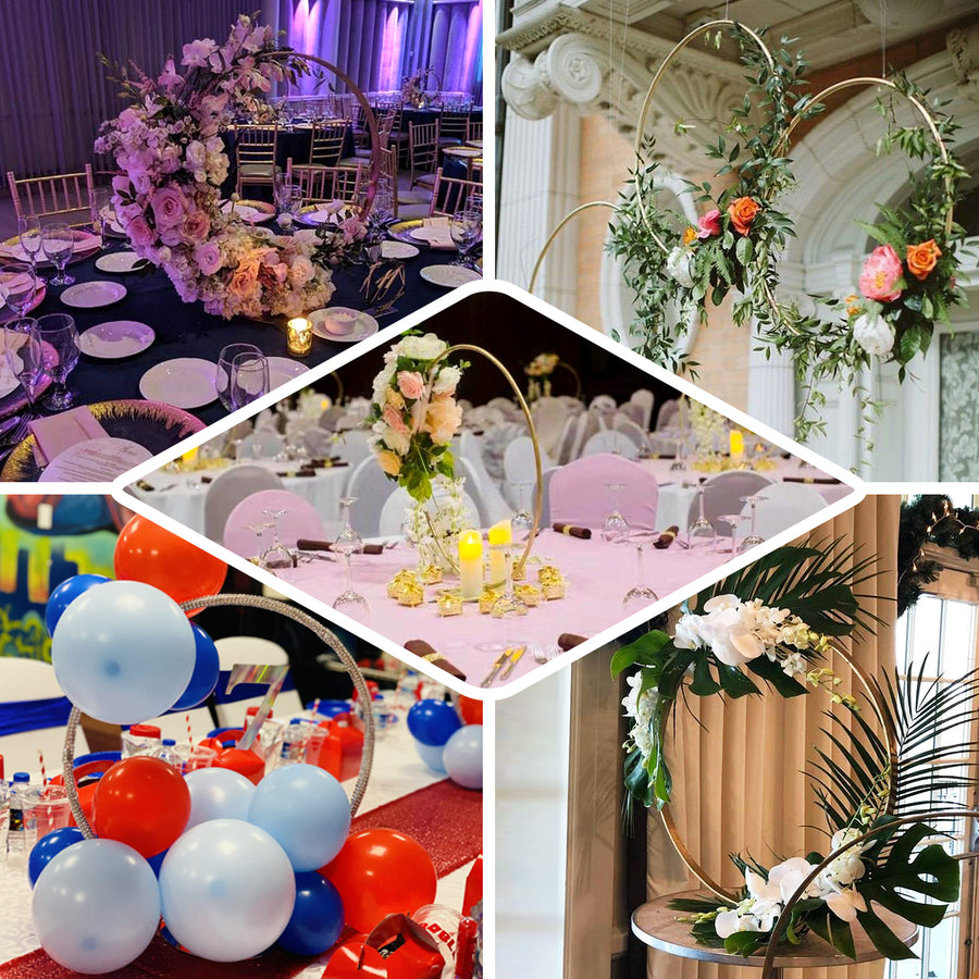 36Inch Silver Metal Round Hoop Wedding Centerpiece, Self Standing Table Floral Wreath Frame