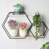  2-Tier Hexagon Floating Shelf, Dessert Display Stand With Black Double Geometric Design