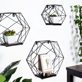 Elevate Your Event Decor with Black Hexagonal Floating Wall Shelves