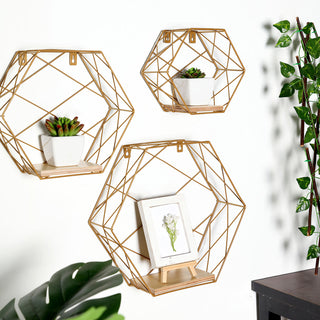 Versatile Gold Hexagonal Floating Wall Shelves