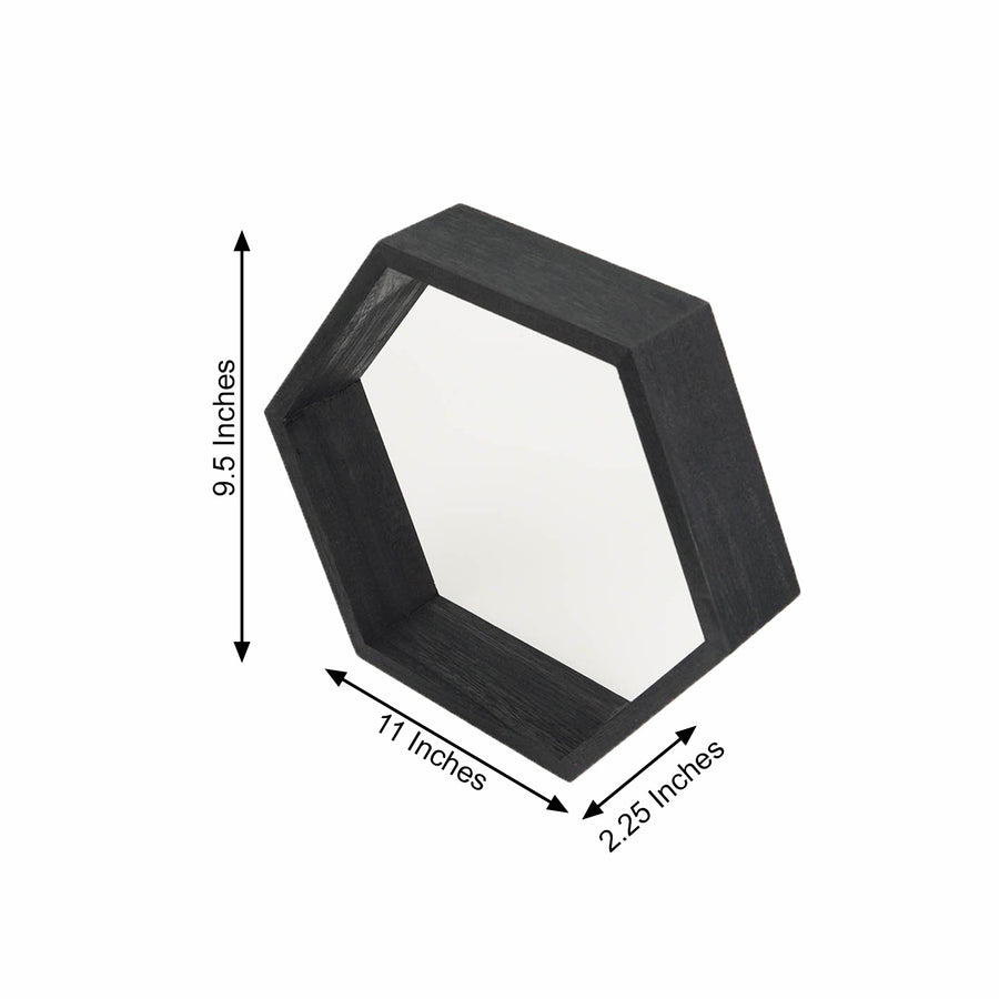 2 PC | Tall Hexagon Black Wood Centerpiece | Wood Geometric Terrarium | Honeycomb Storage Shelf