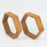 2 PC | Tall Hexagon Rustic Wood Centerpiece | Natural Geometric Terrarium | Honeycomb Storage Shelf#whtbkgd