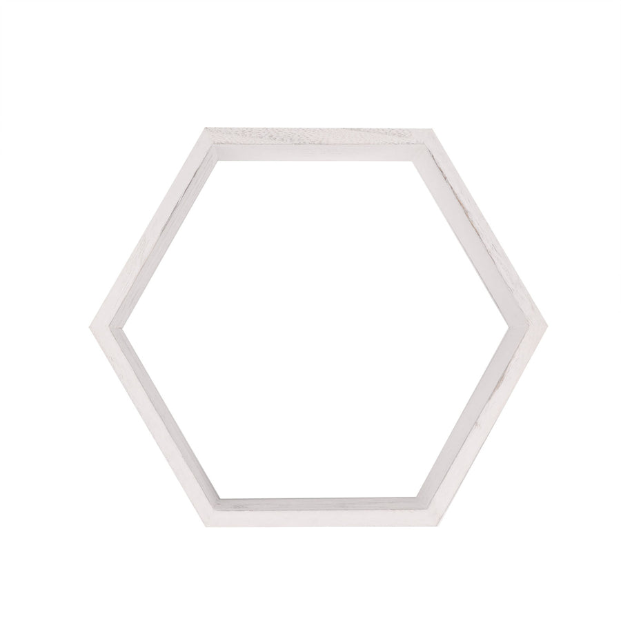 2 Pack | 9Inch Hexagon Whitewashed Wood Centerpiece, Geometric Terrarium, Honeycomb Storage Shelf
