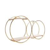 2-Tier Geometric Floating Shelf, Dessert Display Stand With Gold Double Hoop Design#whtbkgd
