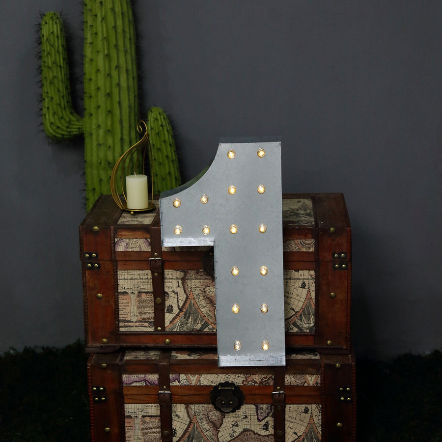 20" | Vintage Metal Marquee Number Lights Cordless With 16 Warm White LED - 1#whtbkgd