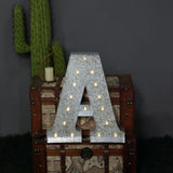 20" | Vintage Metal Marquee Letter Lights Cordless With 16 Warm White LED - A #whtbkgd