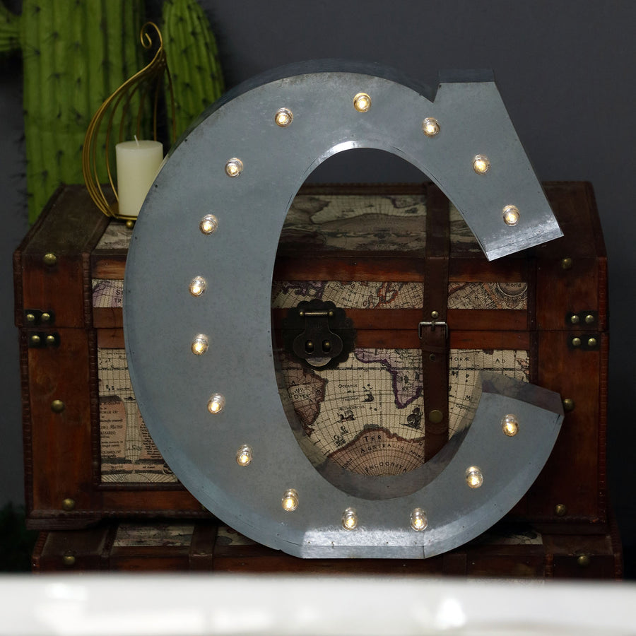 2 FT | Vintage Metal Marquee Letter Lights Cordless With 16 Warm White LED - C