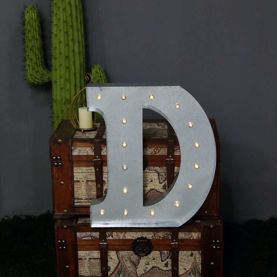 20" | Vintage Metal Marquee Letter Lights Cordless With 16 Warm White LED - D#whtbkgd