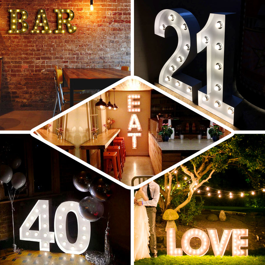 2 FT | Vintage Metal Marquee Letter Lights Cordless With 16 Warm White LED - D