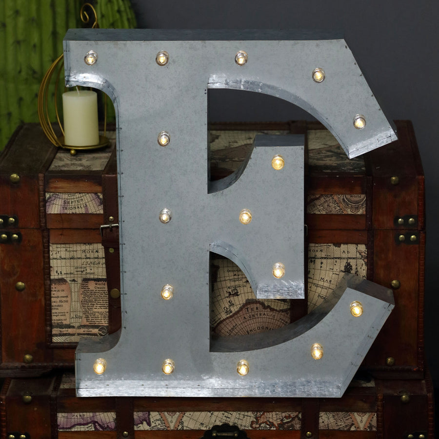 2 FT | Vintage Metal Marquee Letter Lights Cordless With 16 Warm White LED - E