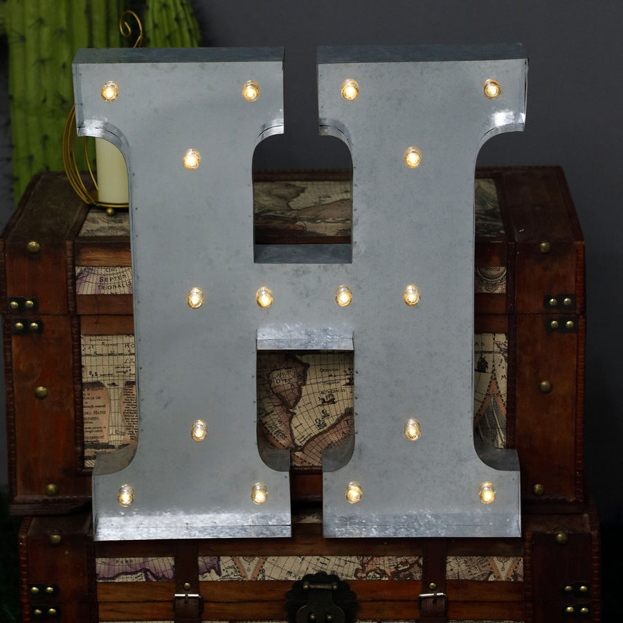 2 FT | Vintage Metal Marquee Letter Lights Cordless With 16 Warm White LED - H