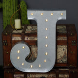 2 FT | Vintage Metal Marquee Letter Lights Cordless With 16 Warm White LED - J