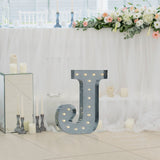 20" Vintage Galvanized Metal Marquee Letter Light Cordless With 16 Warm White LED - J