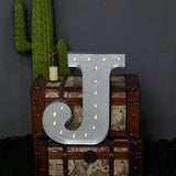 20" | Vintage Metal Marquee Letter Lights Cordless With 16 Warm White LED - J#whtbkgd