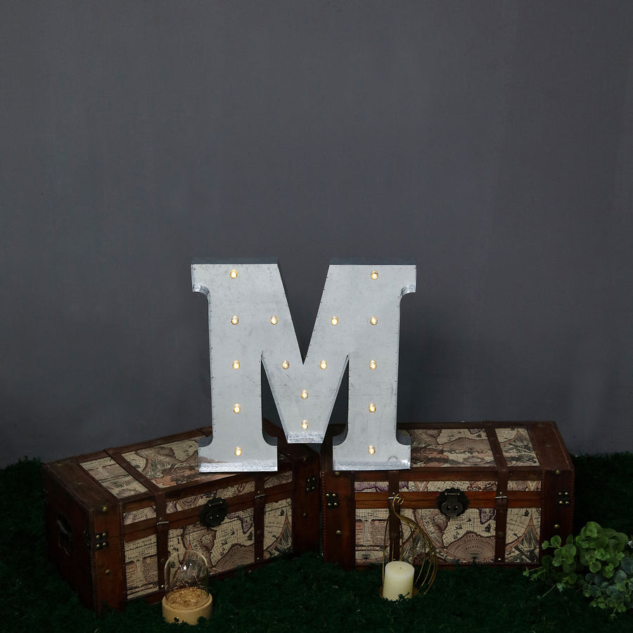 2 FT | Vintage Metal Marquee Letter Lights Cordless With 16 Warm White LED - M