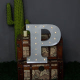 20" | Vintage Metal Marquee Letter Lights Cordless With 16 Warm White LED - P#whtbkgd