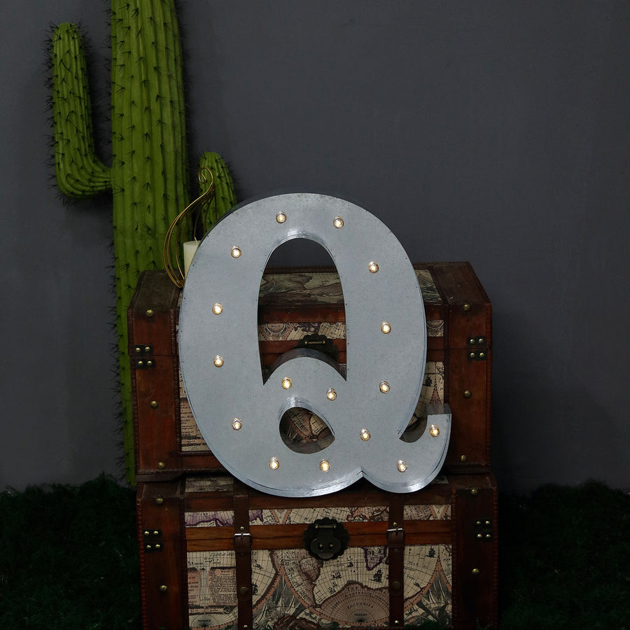 20" | Vintage Metal Marquee Letter Lights Cordless With 16 Warm White LED - Q#whtbkgd
