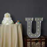 2 FT | Vintage Metal Marquee Letter Lights Cordless With 16 Warm White LED - U