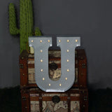 20" | Vintage Metal Marquee Letter Lights Cordless With 16 Warm White LED - U #whtbkgd