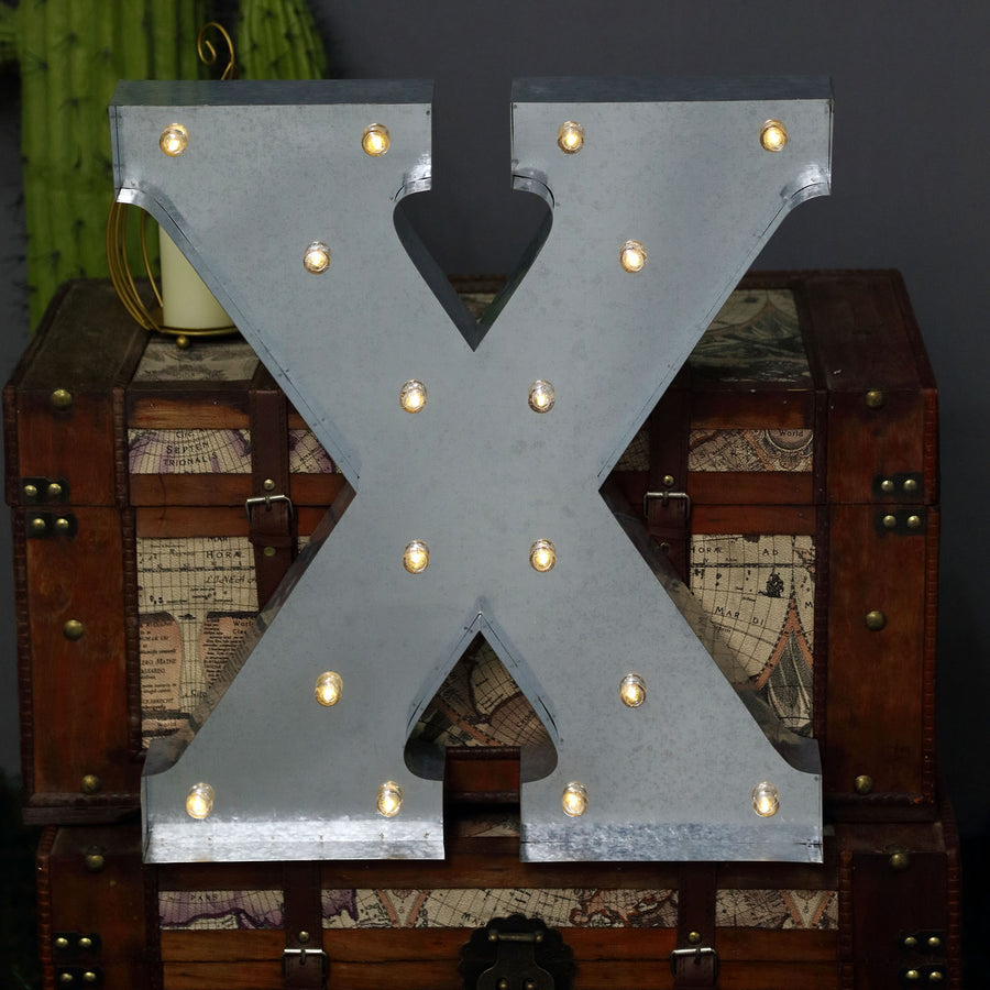 2 FT | Vintage Metal Marquee Letter Lights Cordless With 16 Warm White LED - X
