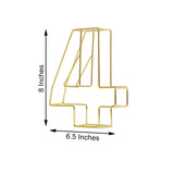 8" Tall - Gold Wedding Table Numbers - Freestanding 3D Decorative Metal Wire Numbers - 4