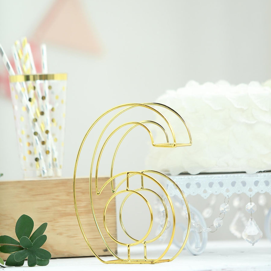 8" Tall | Gold Wedding Table Numbers | Freestanding 3D Decorative Metal Wire Numbers | 6