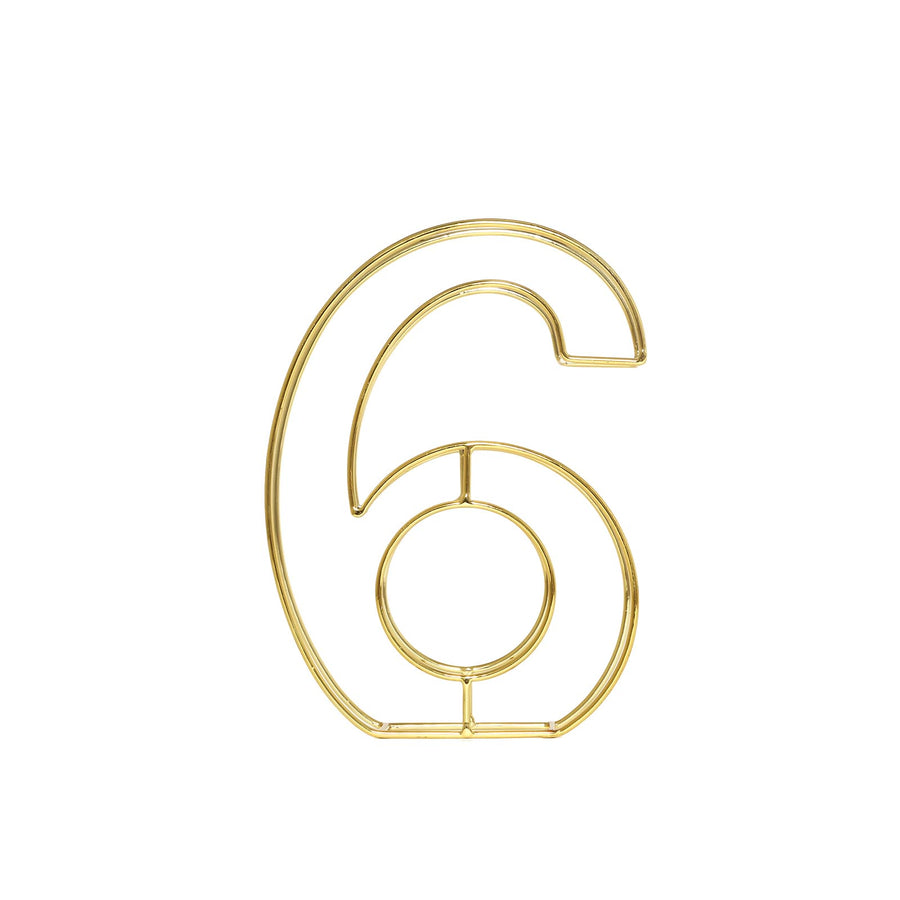 8" Tall | Gold Wedding Table Numbers | Freestanding 3D Decorative Metal Wire Numbers | 6#whtbkgd