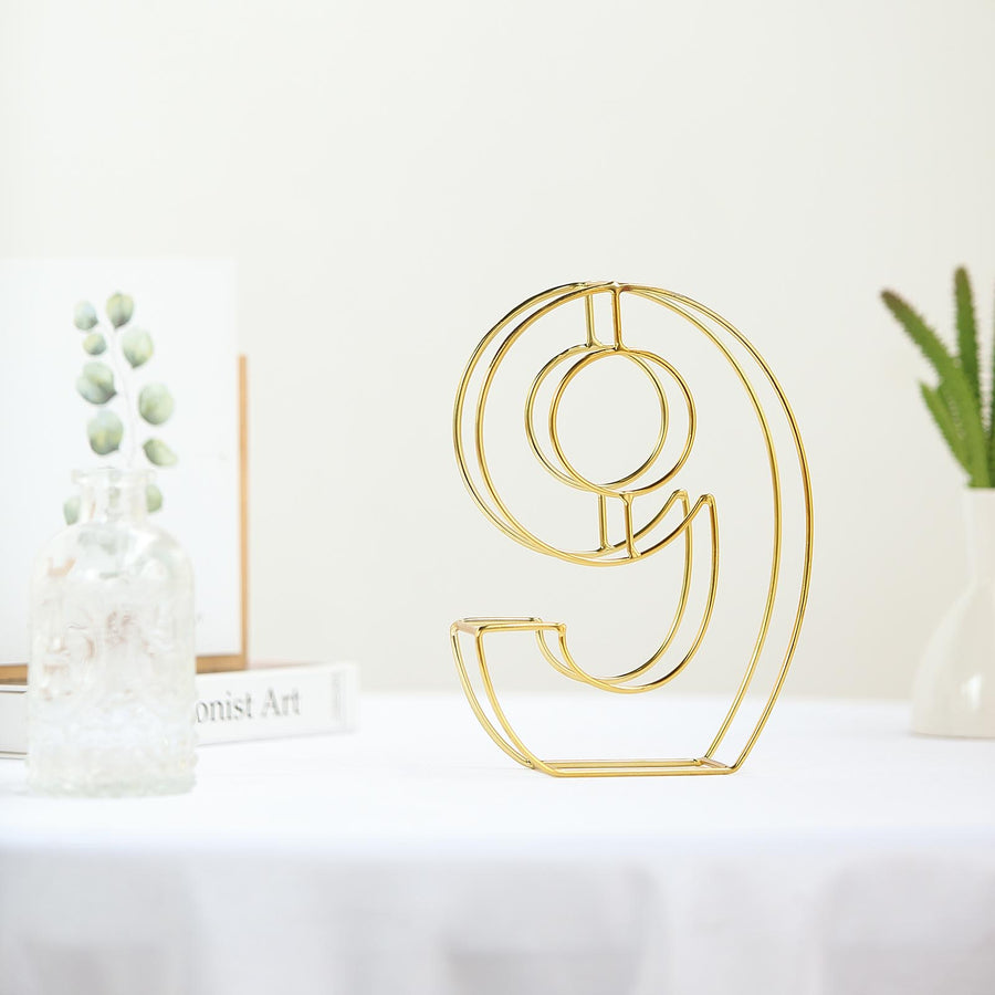 8" Tall | Gold Wedding Table Numbers | Freestanding 3D Decorative Metal Wire Numbers | 9