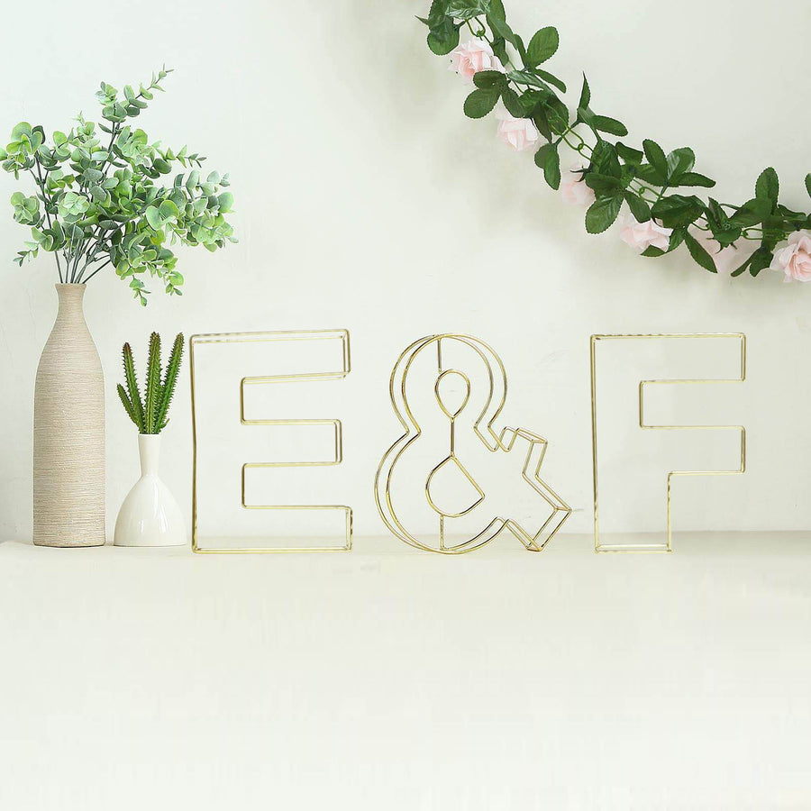 8" Tall | Gold Wedding Centerpiece | Freestanding 3D Decorative Wire Letter | E