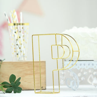 Add Elegance to Any Space with the 8" Tall Gold Freestanding 3D Decorative Wire Letter