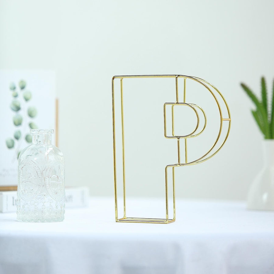 8" Tall | Gold Wedding Centerpiece | Freestanding 3D Decorative Wire Letter | P