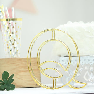 Add Elegance to Your Event with the 8" Tall Gold Freestanding 3D Decorative Wire Letter - Q